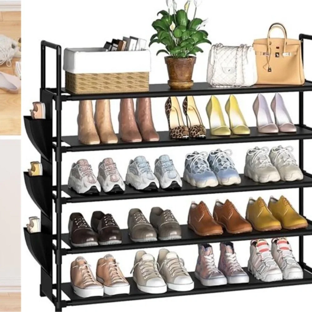 Shoe Rack 5 Tier Organizer Holds 25 Pairs Entryway Closet Storage Black